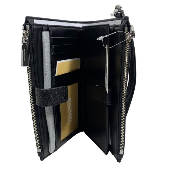 NWT $158 MICHAEL KORS Jet Set Double Zip Wristlet Phone Wallet Black Leather - Picture 5 of 6